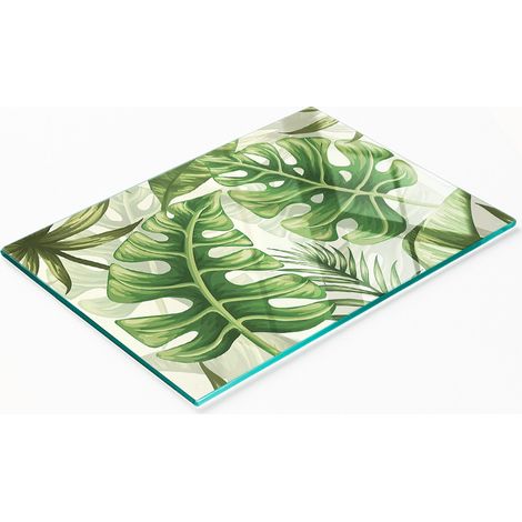 Küchenservierbrett aus Glas mit tropischem Blättermotiv, 80 x 52 cm (1/5)