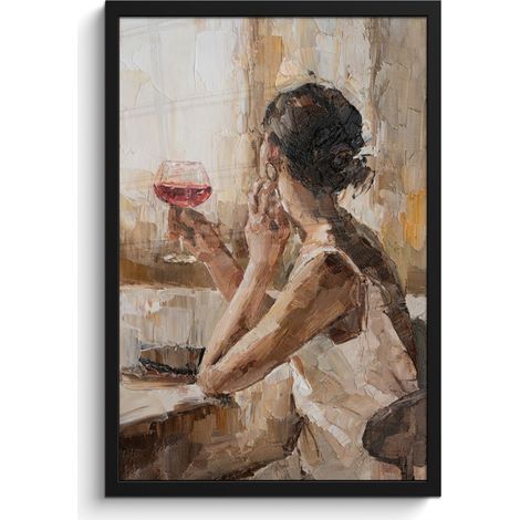 AFFICHE ENCADRÉE Peinture à l'huile - Femme - Vin Cadre Décoration Murale 40x60 (1/5)