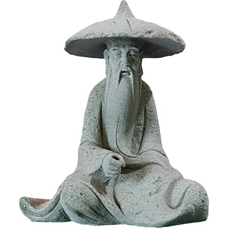 Mini statue de pêcheur assis pour aquarium, figurine de pêche, décoration zen asiatique, ornement vintage en grès, décoration pour aquarium. (1/5)