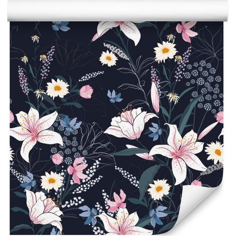 Papel pintado de flores tropicales para salón y dormitorio, 50x1000 cm. (1/5)