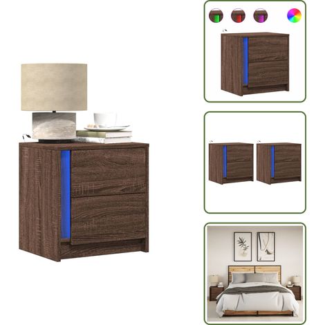 Nachttische mit LED-Leuchten 2 Stk. Braun Eiche Holzwerkstoff - Nachttisch - Nachttische - Nachtschrank - Nachtkonsole (1/5)