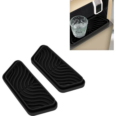 Bac de récupération d'eau pour réfrigérateur - Bac silicone trapézoïdal anti-dérapant - Coupe-adjustable pour GE/Samsung - 2 pièces noir 20.8x7.9cm (1/5)