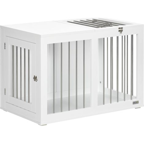 Cage pour chien de taille moyenne, 80 x 50 x 56,5 cm, avec portes et fonction de transport, blanche. Ce produit est fabr