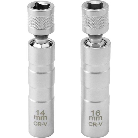 Lot de 2 Cle a Bougie Magnétique 16mm/14mm Longue, Extracteur de Douille Bougie, 3/8" -10mm Flexible Clés à Bougie, 12 Points Outil de Retrait de Bougie D'allumage, pour Voitures
