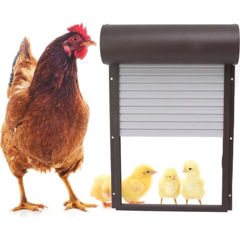 Porte Automatique poulailler programmable, ,Powerd Métal Rideau Roulant Poulailler Porte, avec Minuterie Capteur de Lumière Télécommande 3 modes Marron (1/5)