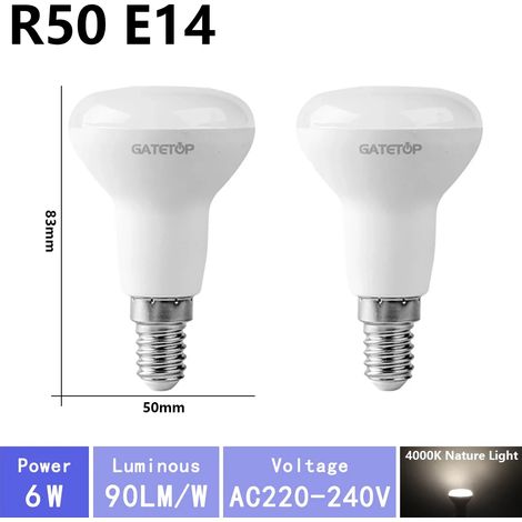 (R50 4000K, AC220V-240V) 2 ampoules LED, AC220V, adaptées à l'éclairage de salle de bain. (1/5)