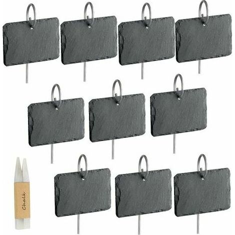 Lot de 10 étiquettes en ardoise pour plantes de jardin, avec piquets métalliques et crayons, pour le jardin, l'extérieur et la serre. (1/5)