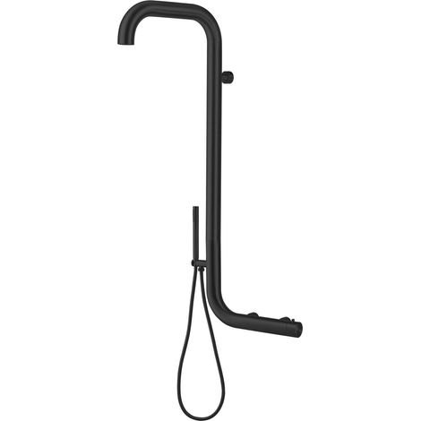 SINED Ducha de jardín de Pared en Acero Inoxidable AISI 316L Negro con Mezclador Doble y Válvula de 3 Vias Interior o Exterior Modelo Arborea Negro