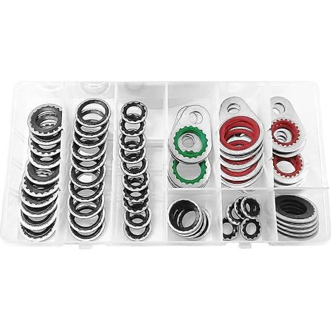Kit de 60 joints d'étanchéité pour compresseur de climatisation automobile, comprenant des joints de différentes tailles. (1/5)