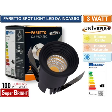 FARETTO INCASSO 3W 300LM IP20 CALDO NATURALE FREDDO P29 ALLUMINIO CRI(RA)80 220V Calda 2500 - 3000 K,Nero (1/3)