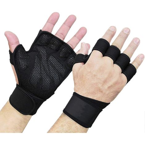 Sporthandschuhe ohne Finger mit verstärkten Bündchen und dicker Silikonhandfläche, für Krafttraining, Radfahren und Fitness, 2er-Pack (1/5)