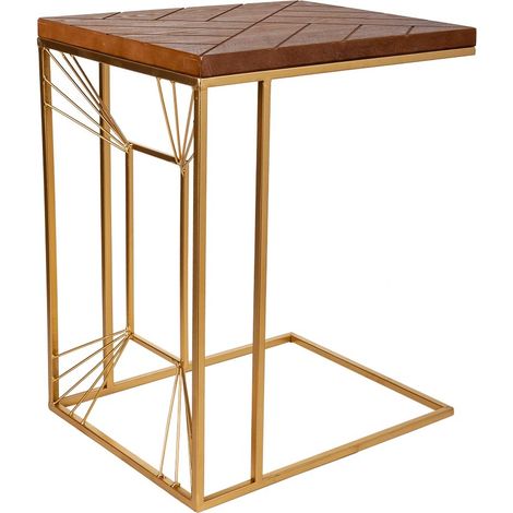 Mesa esquinera de madera y metal dorada 45x35x55 (1/5)