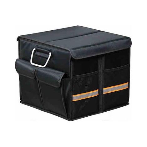 Organisateur de coffre de voiture pliable 36 L – Boîte de rangement 35 x 35 x 30 cm avec couvercle – Organisateur de voiture résistant à l'eau avec poignées en aluminium et bande réfléchissante – Noir (1/5)