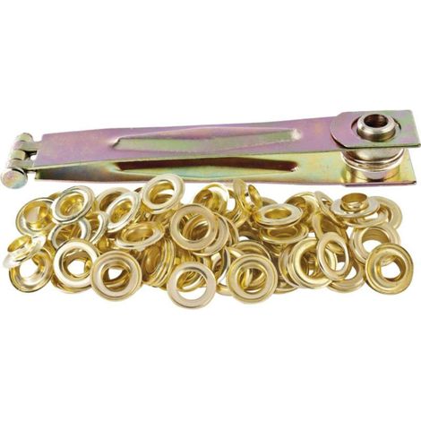 Ribimex – Pince universelle à oeillets en acier zingué – 50 oeillets aluminium laitonné Ø 12/25mm – Perforation et assemblage bache en une opération