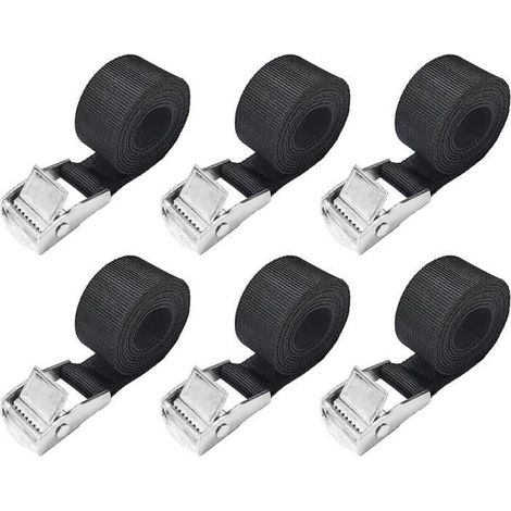 6 Pieces Sangles d'arrimage Sangle à Griffe Sangle de Fixation Charge Maximale 250 kg 2.5cm x 2m -Noir (1/4)