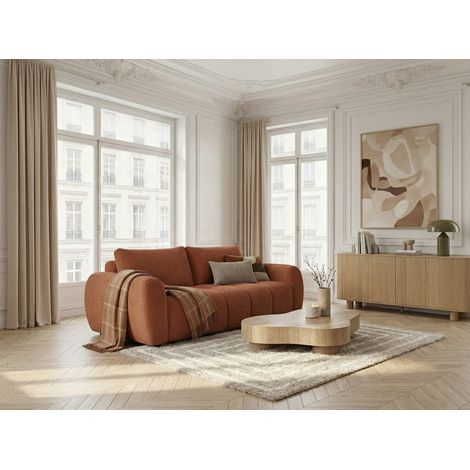 BOBOCHIC - Canapé droit convertible ouverture express 3 places FUJI tissu bouclette Orange (1/5)