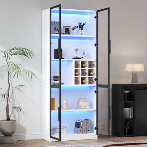 Vitrina 80 x 35 x 200 cm con LED, puertas de vidrio, 5 niveles, blanca DESVIAE (1/5)