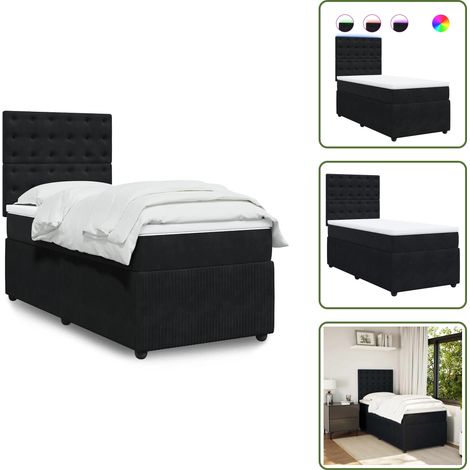 Sommier à lattes de lit avec matelas Noir 100x200 cm Velours - Sommier À Lattes De Lit - Sommiers À Lattes De Lit - Lit - Meuble De Chambre À Coucher (1/5)
