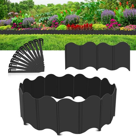 bordure jardin avec 10 clous kit sans creusage en souple pour parterres fleurs allées 20 pièces Plastique Noir (1/5)