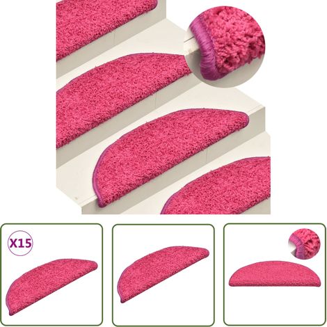 The Living Store Tapis de marches d'escalier 15 pcs Rose 56x17x3 cm - Tapis D'escalier - Protection Escalier - Tapis Marche Escalier - Tapis Antidérapant - Tapis Lavable (1/5)