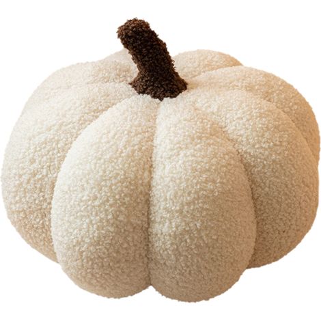 Coussin Citrouille - Décoration Halloween 3D en Peluche - Pour Intérieur Maison Bureau Appartement - Blanc Cassé - 28 cm