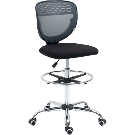 Drafting Chair, Swivel Office Draughtsman Chair, Mesh Standing Desk Chair Adjustable Foot Ring, Armless, Grey (1/5)