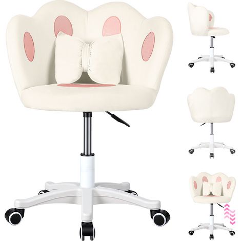 FIANAO - Chaise de bureau - Chaise de coiffeuse - Design ergonomique - Rotation à 360°, Hauteur réglable - Blanche (1/5)