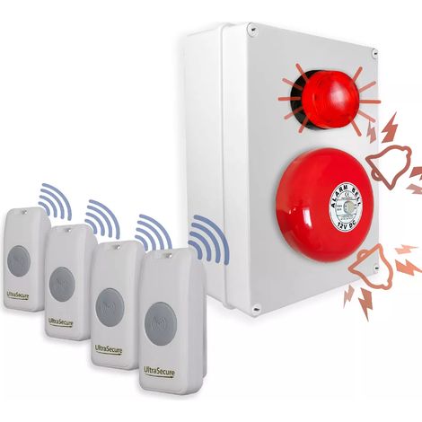 Kit panique avancé SOS sans-fil cloche flash - Haute-résistance 800m 4 boutons simples autonomes (Gamme PROTECT 800)