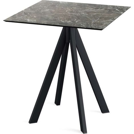 Table de bistrot Infinity avec piètement noir + plateau HPL marbre clair 70x70 cm - Veba