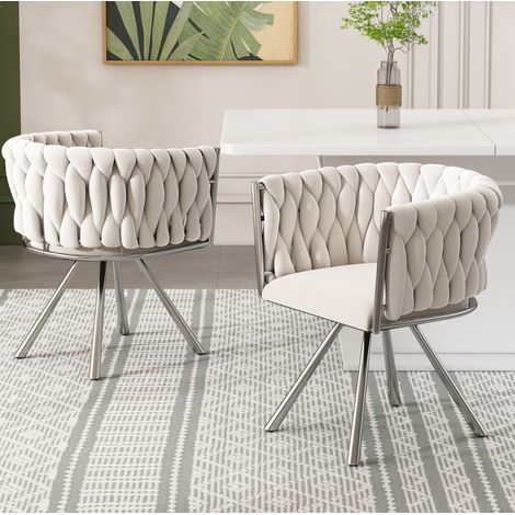 Sedia da pranzo in velluto beige e argento, girevole 360°, 2 pezzi,59×54×72cm (1/5)