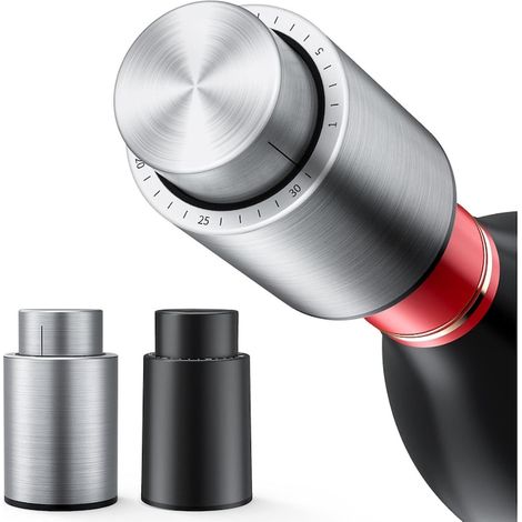 Set di 2 tappi sottovuoto per vino con pompa integrata e indicatore di data, in acciaio inossidabile e silicone alimentare, chiusura ermetica al 100%, mantiene il vino fresco, compatibile con la maggi (1/5)