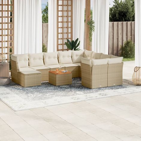 Set de sofás de jardín 11pzas con cojines ratán sintético beige vidaXL (1/3)