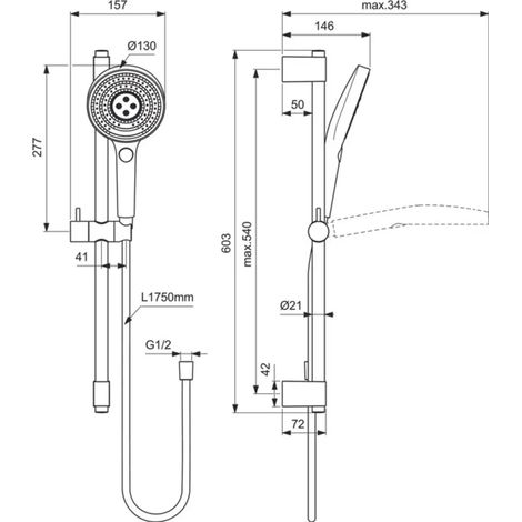 Ideal Standard Combinación de ducha Idealrain Solos 603mm Cromado, A7897AA