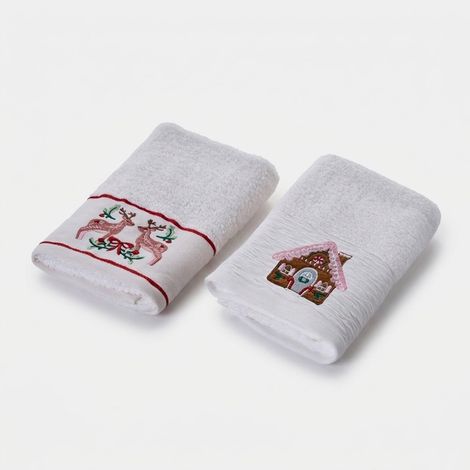 Lot de 2 serviettes invité en coton brodé Orderly xmas (1/3)