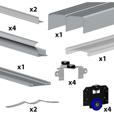 Slid'Up By Mantion – Kit coulissant SLID'UP 280 aluminium anodisé argent pour 2 portes de placard 18 mm – rail 2 m – charge max 50 kg – montage au sol
