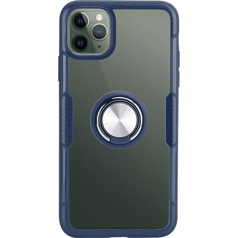 Coque transparente antichoc pour iPhone 11 Pro Max (6,5 pouces) avec protection objectif, anneau magnétique et support, bleu foncé. (1/5)
