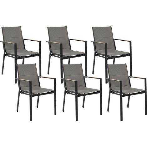 Lot de 6 Chaises de Jardin Noires en Aluminium et Coussin Meubles Extérieur Busseto (1/5)