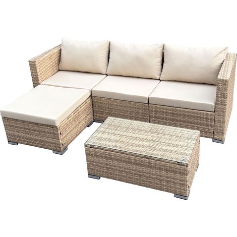 Ensemble de salon de jardin SVITA QUEENS 5 pièces canapé en polyrotin beige (1/5)