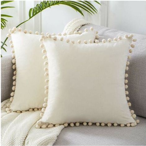 50x50 White Decoration Girl's Room Set of 2 Cushions and Decorative Accessories for Sofa Double-Sided Design in Solid Color in Velvet (1/5)