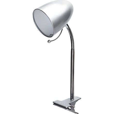 Abat-Jour à Pince Métal Argenté Col Flexible - Douille E27 - Sans Ampoule