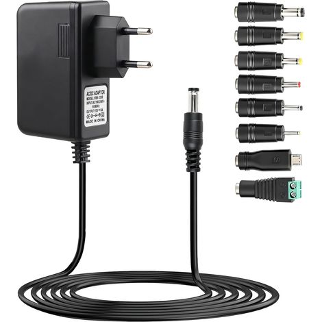 Adaptateur Secteur Universel 12V 3A 36W AC-DC, avec 8 Prises DC pour LED, Caméras, Routeurs et Haut-Parleurs, Alimentation 100-240V avec Protections Surtension, Court-Circuit, Surchauffe, 3000mA Max (1/5)