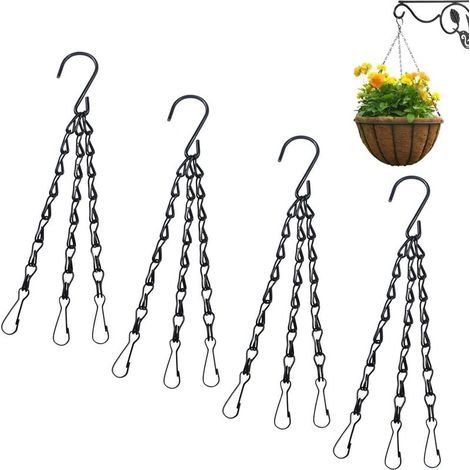 Lot de 4 chaînes suspendues pour pots de fleurs, cages à oiseaux, photophores - 3 litres - Noir (1/5)