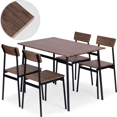 Juego de mesa de comedor con 4 sillas, MDF y acero (1/5)