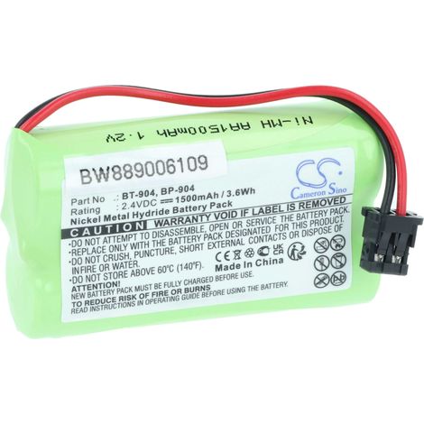 vhbw Battery compatible with Uniden DECT1363, DECT1500, BP904, BT904, CEZAi2998, DCX150 Wireless Landline Phone (1500 mAh, 2.4 V, NiMH) green