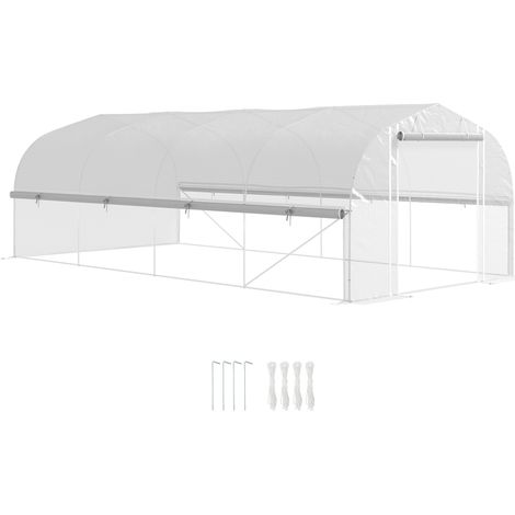 Outsunny Gewächshaus 6 x 3 x 2 m Foliengewächshaus mit 8 Fenster & Tür, Aufrollbar Seitenwänden, UV-beständiger Folientunnel Tomatenhaus mit verzinkten Stahlrahmen, Weiß (1/5)
