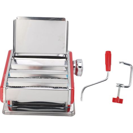 Machine à rouleau de pâte manuelle en acier inoxydable, multifonctionnelle, épaisseur réglable, fabrication de nouilles pour boulettes, peau Wonton rouge. (1/5)