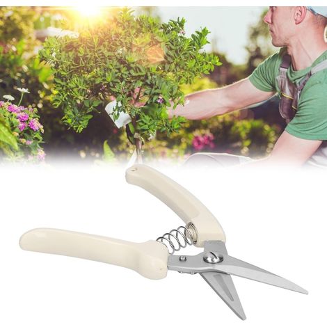 Gartenschere mit geraden Klingen, elfenbeinweißem Griff, Artikelnummer 11806, für dicke Äste, Topfpflanzen, Gartenarbeit und Pflanzenbau. (1/5)