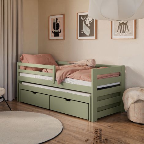 Bett 90x200 inklusive Lattenrost Ausziehbett und Schubladen Jordan Olive