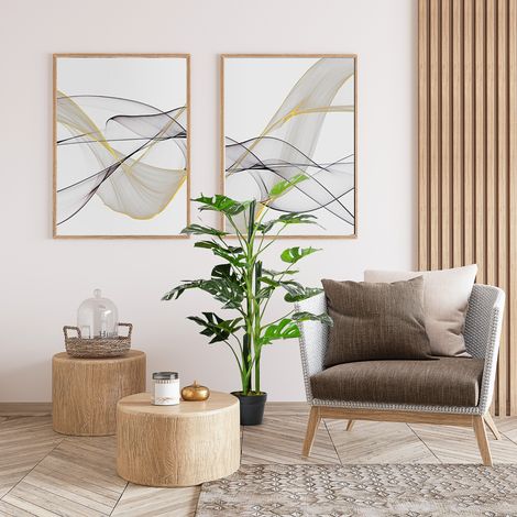 Künstliche Monstera-Pflanze mit 21 Blättern im Zementtopf, geeignet für den Innen- und Außenbereich, Maße: Ø 16 x 100 cm (Höhe)