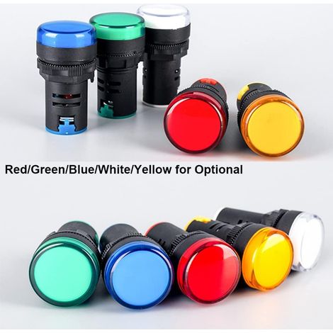 Gebildet 12pcs Indicateur LED AC220V-380V 22mm, Voyant Lumineux, Lampe de Signalisation Panneau Pilote (Rouge/Jaune/Bleu/Vert, 3pcs Chacun)